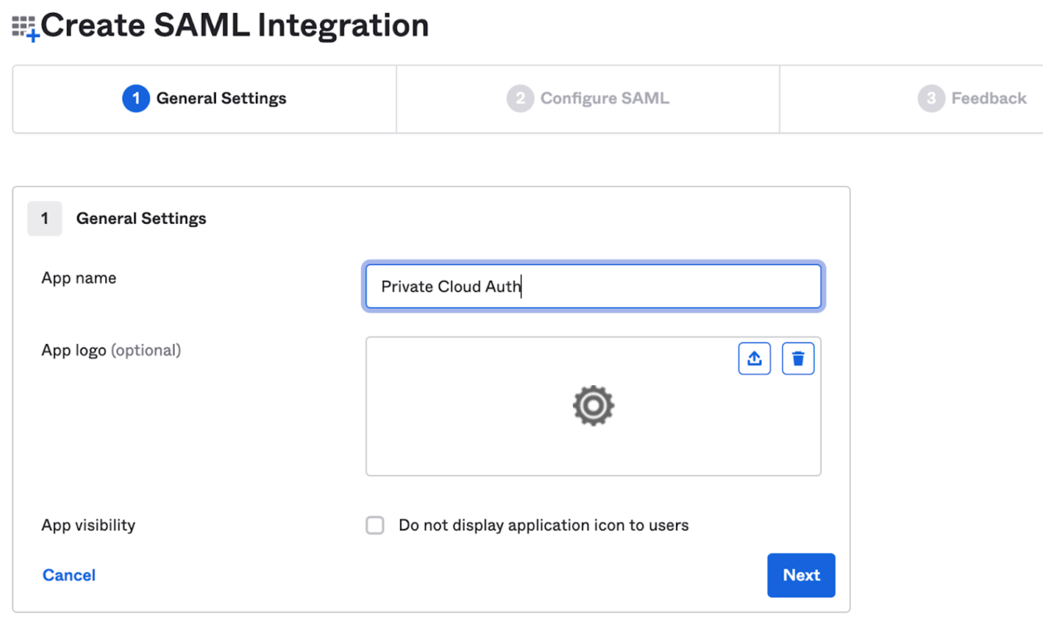 Enter SAML application name